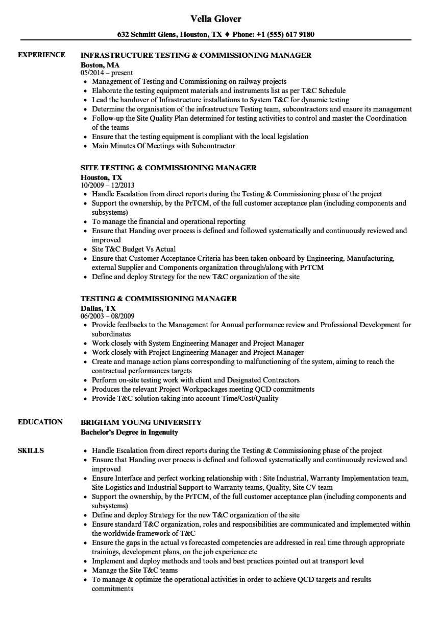 Testing & Commissioning Resume Samples | Velvet Jobs Pertaining To Megger Test Report Template