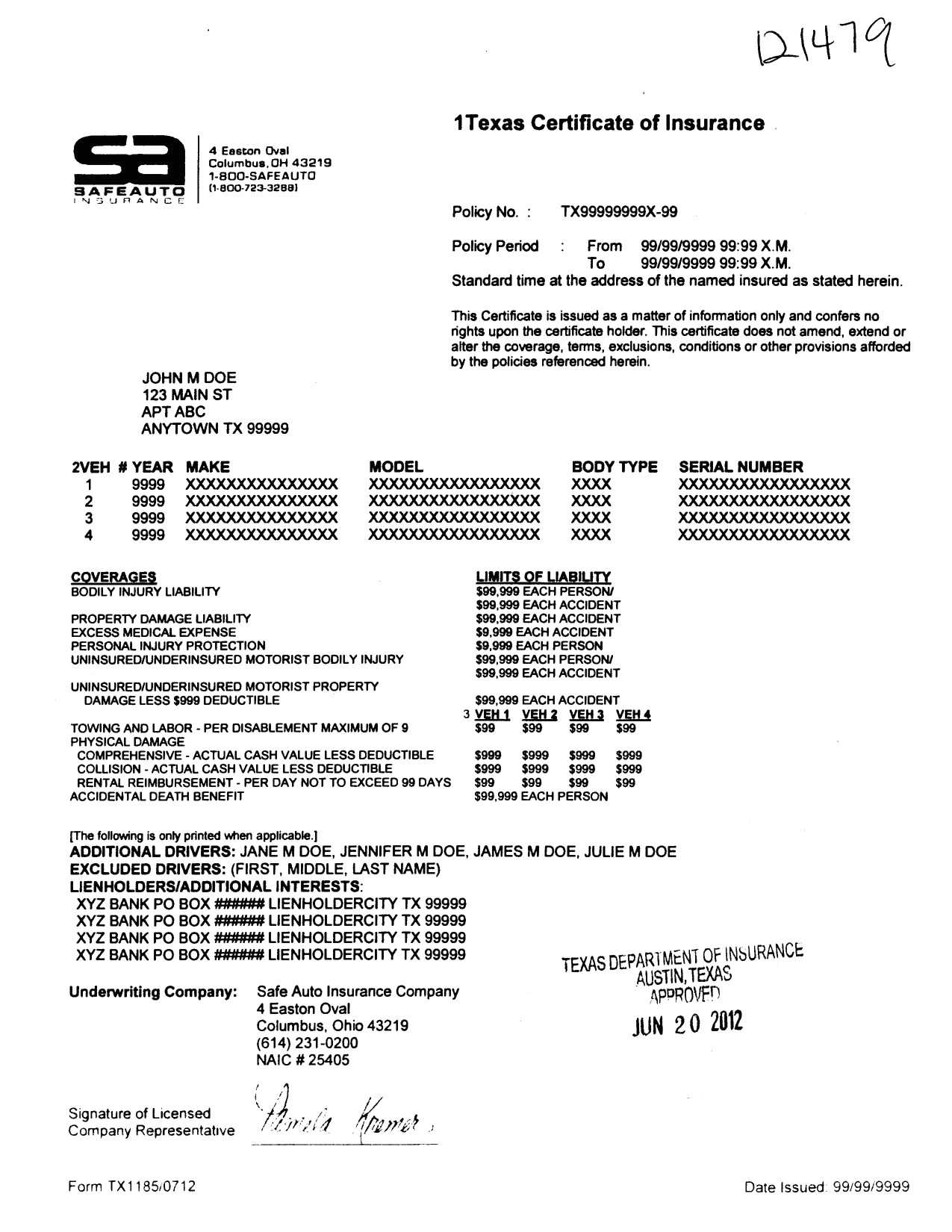 Texas Progressive Progressive Proof Of Insurance Template Inside Proof Of Insurance Card Template