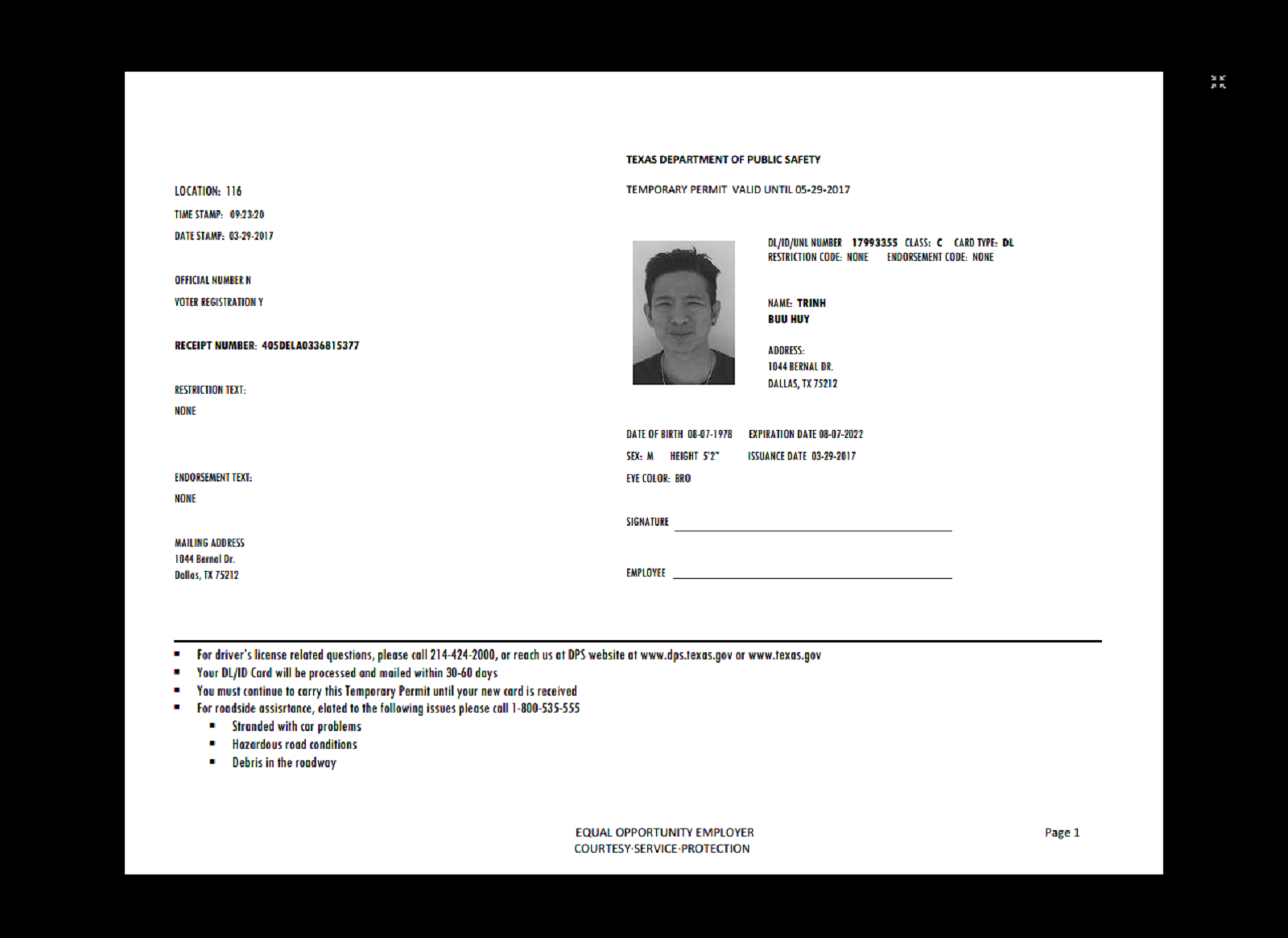 Texas Temp Driver's Permit, Template, Printable, Temporary Pertaining To Texas Id Card Template