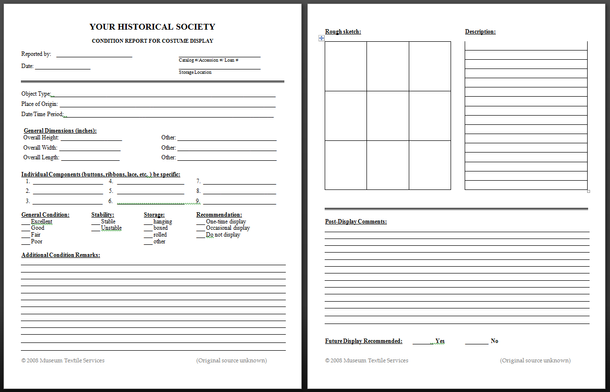 Textile Conservation Basics – Museum Textile Services Pertaining To Property Condition Assessment Report Template