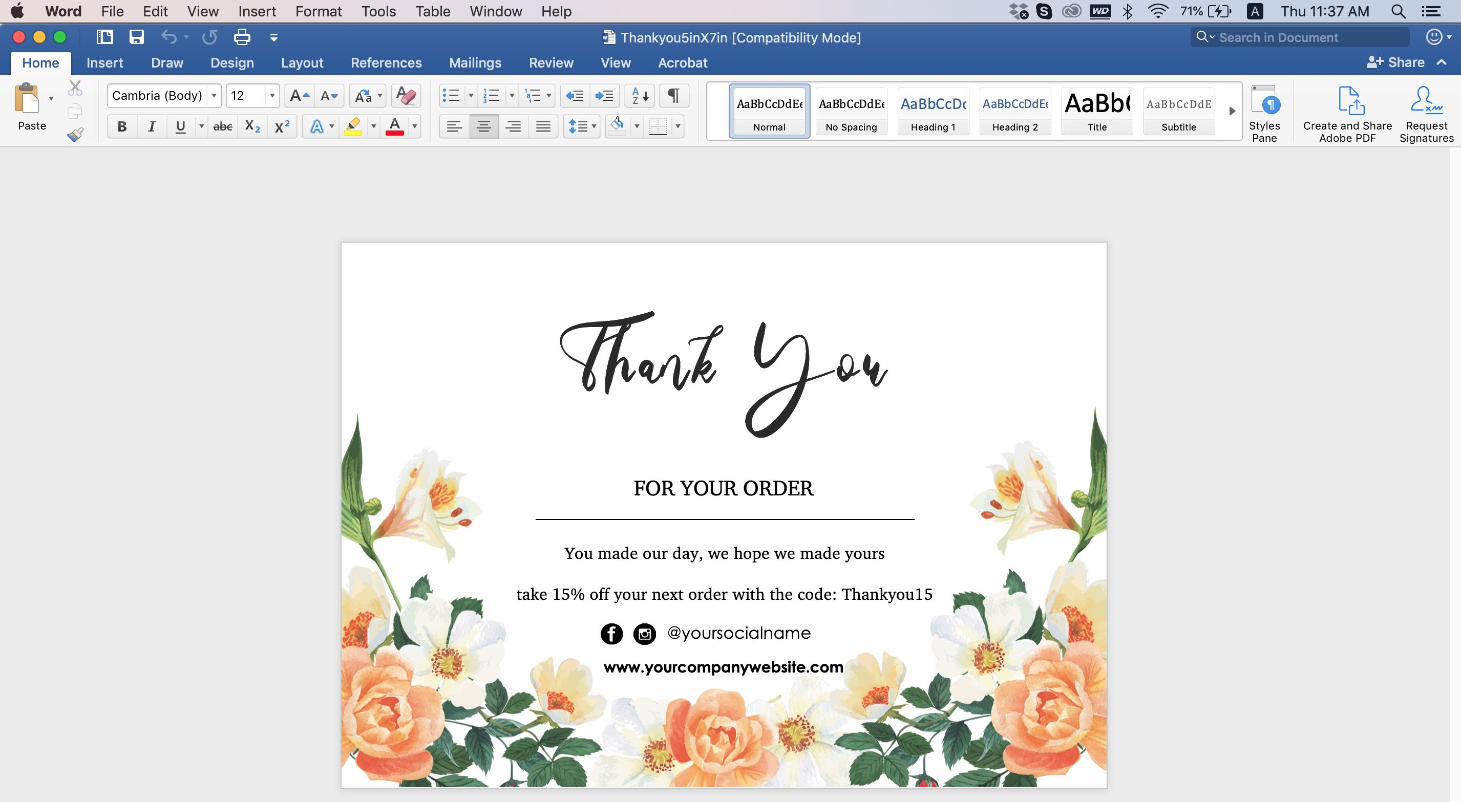 Thank You Card Id08 For Thank You Card Template Word