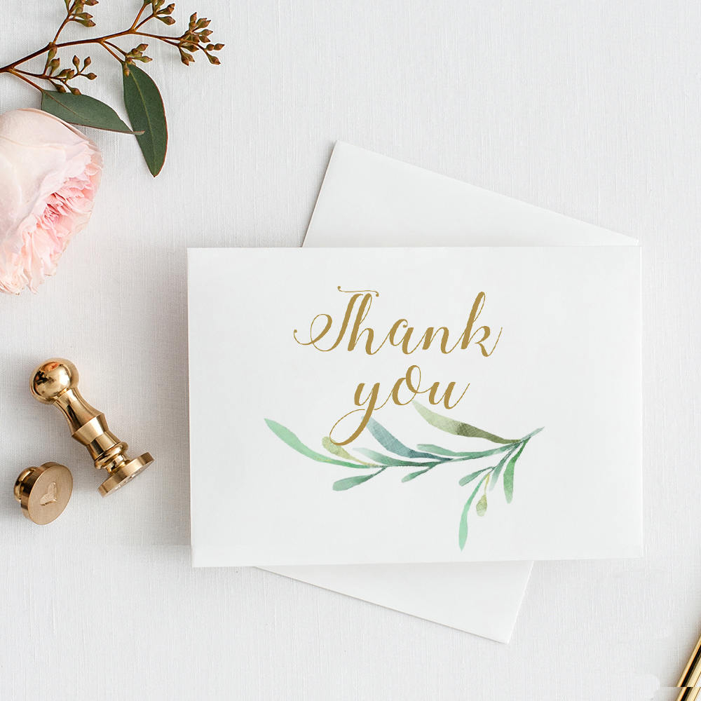 Thank You Card With Greenery. 3.5X5 Folded Size, 4 Bar Size Pertaining To Thank You Card Template Word
