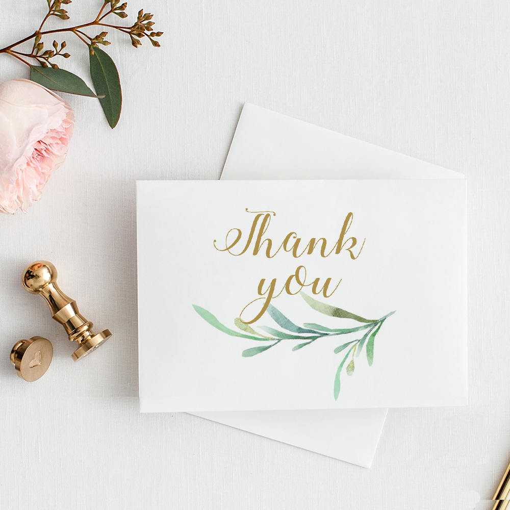 Thank You Card With Greenery. 3.5X5 Folded Size, 4 Bar Size Pertaining To Thank You Card Template Word