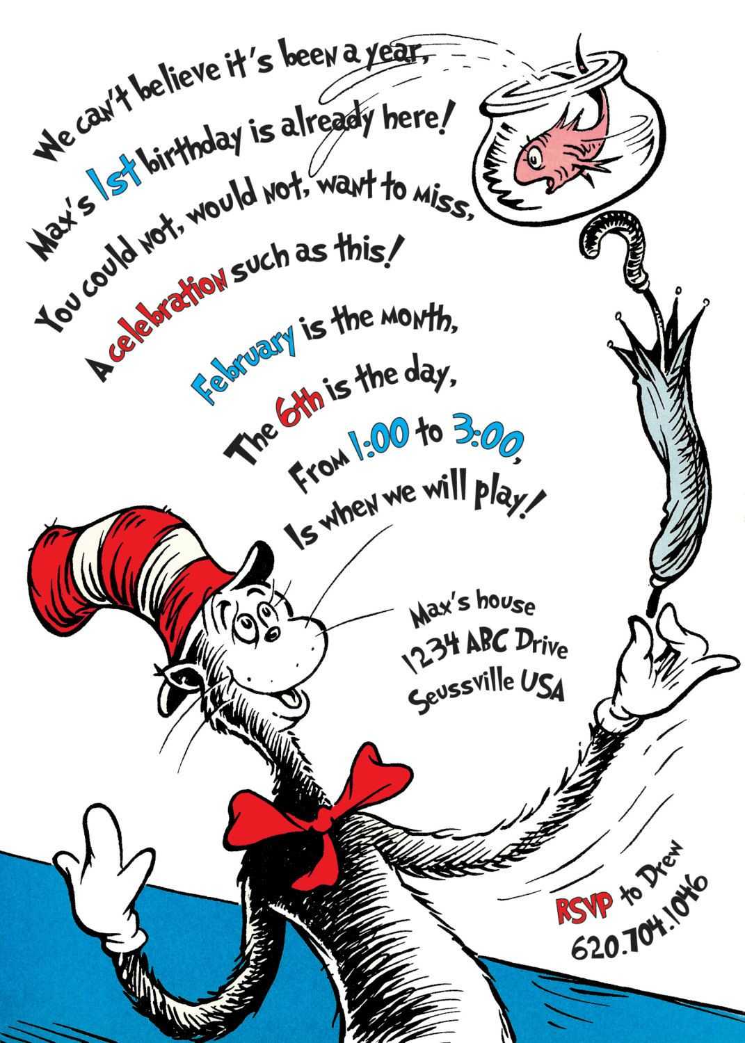 The Cat In The Hat Birthday Invitation. Printable Throughout Dr Seuss Birthday Card Template