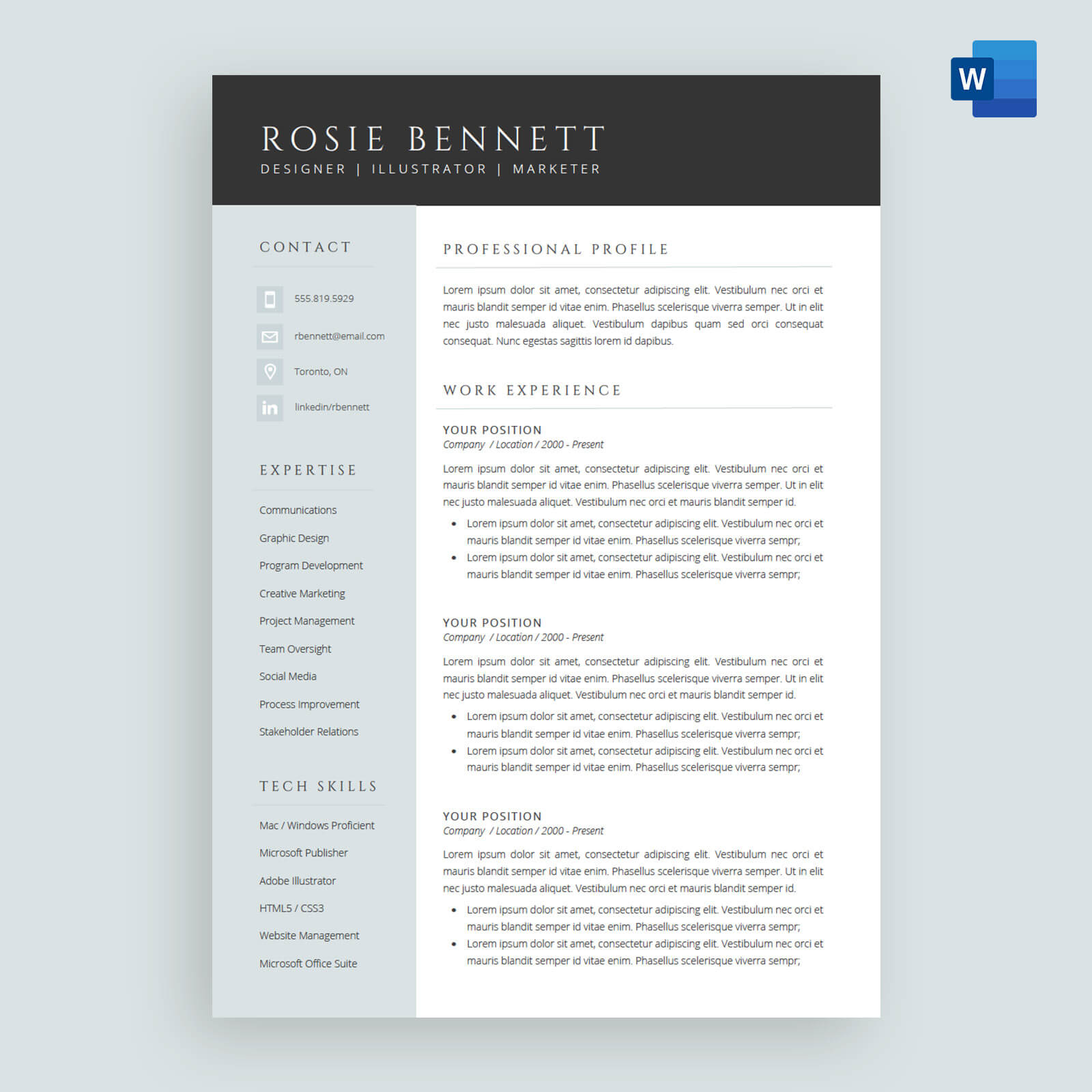 The 'rosie' Resume / Cv Template Package For Microsoft™ Word With How To Make A Cv Template On Microsoft Word
