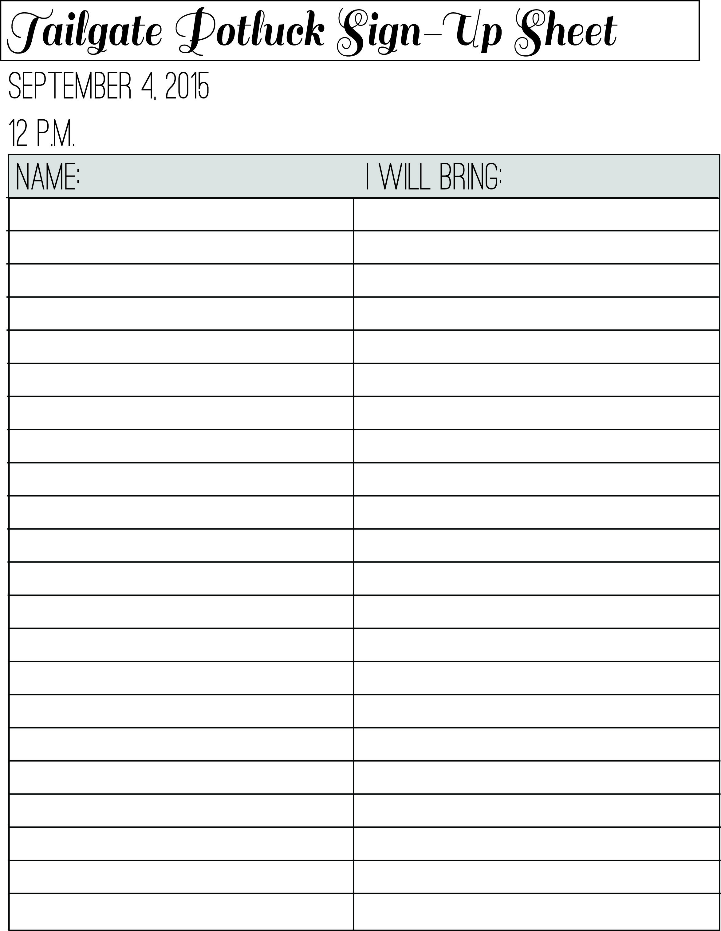 The Sign Up Sheet For Our Tailgate Potluck. | Valentine's Intended For Potluck Signup Sheet Template Word