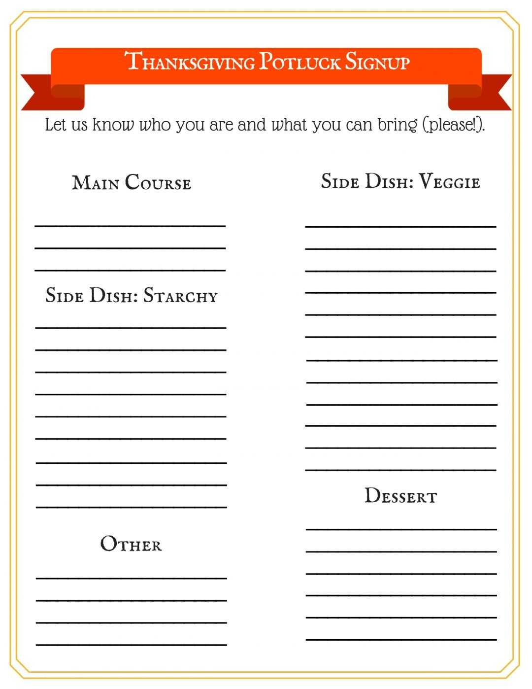 This Free Thanksgiving Potluck Signup Sheet Makes Your Big Within Potluck Signup Sheet Template Word