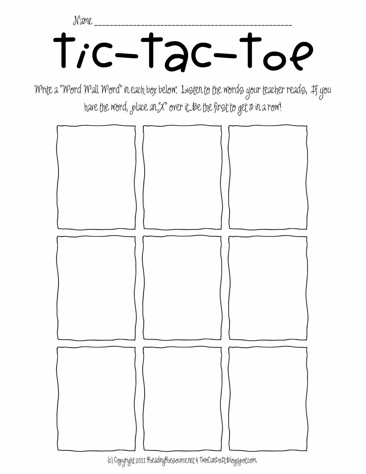 Tic Tac Toe Template Printable For Two Can Do It Sight Word Throughout Tic Tac Toe Template Word