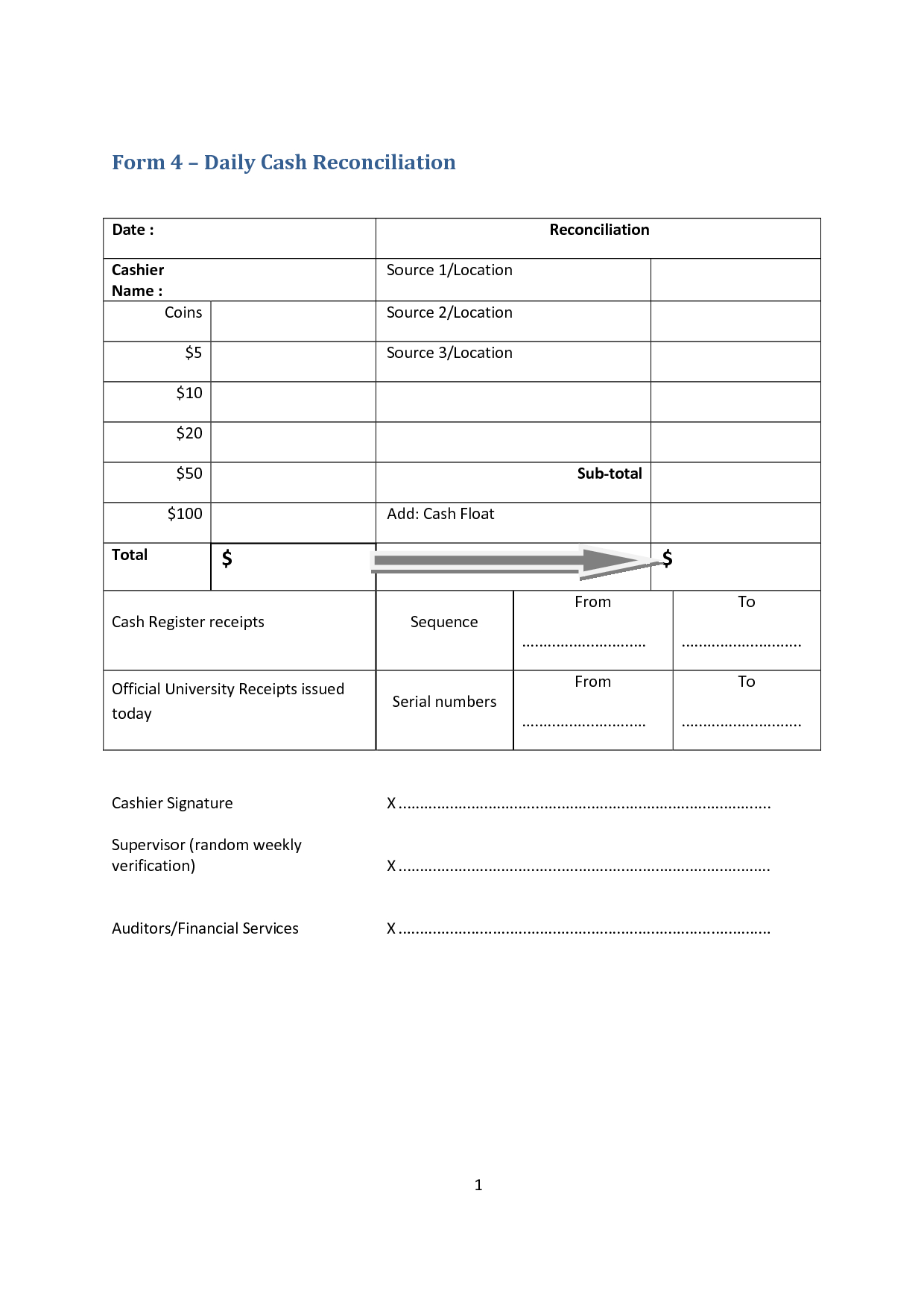 Till Reconciliation Template Sheet End Of Day Uk Cash Drawer With Regard To End Of Day Cash Register Report Template