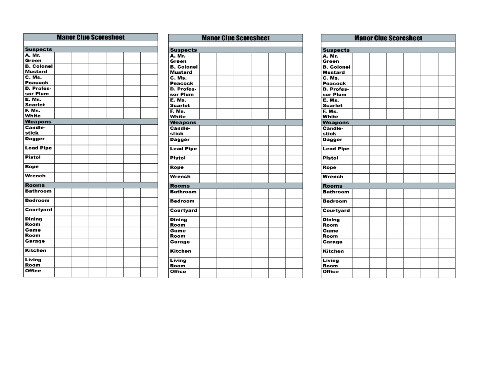 Time To Talk About It: Clue 2013 Manor Beach Score Sheets Regarding Clue Card Template