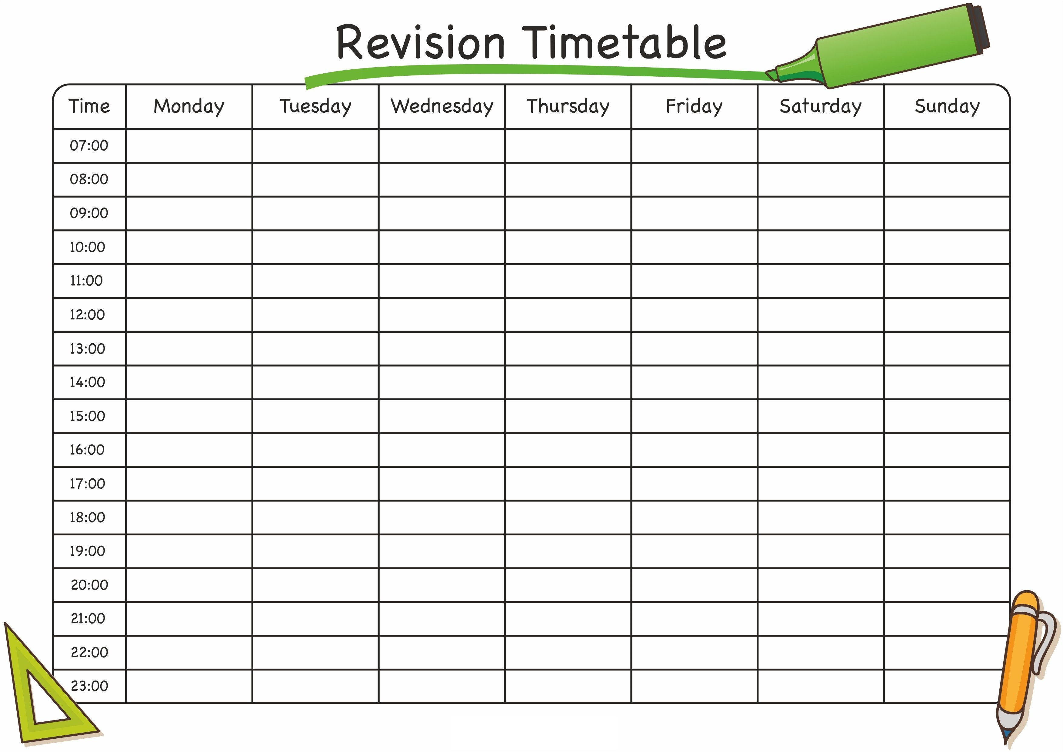 Timetable Template Free #timetabletemplateexcel | Timetable Intended For Blank Revision Timetable Template