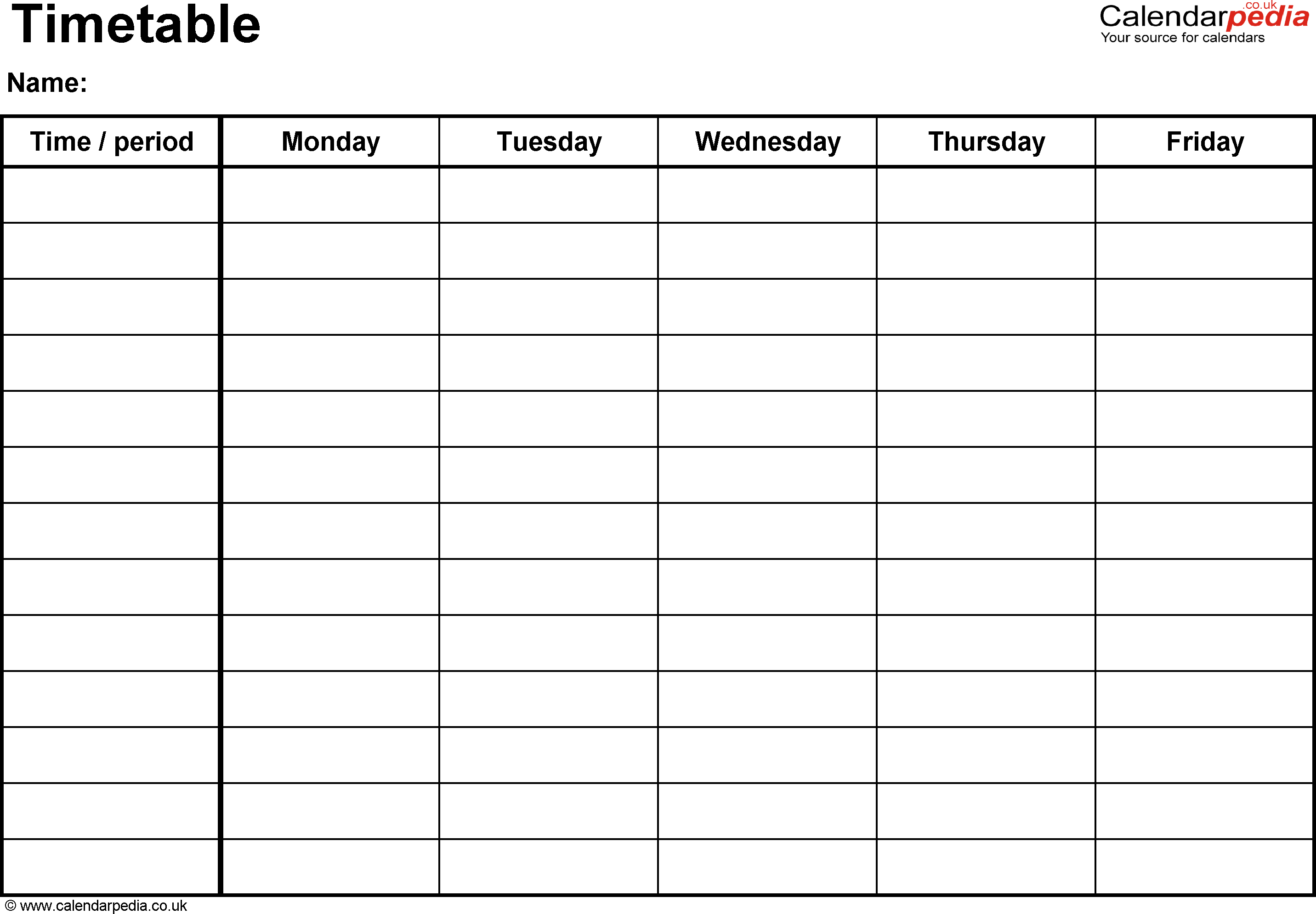 Timetable Templates For Microsoft Word – Free And Printable In Blank Revision Timetable Template