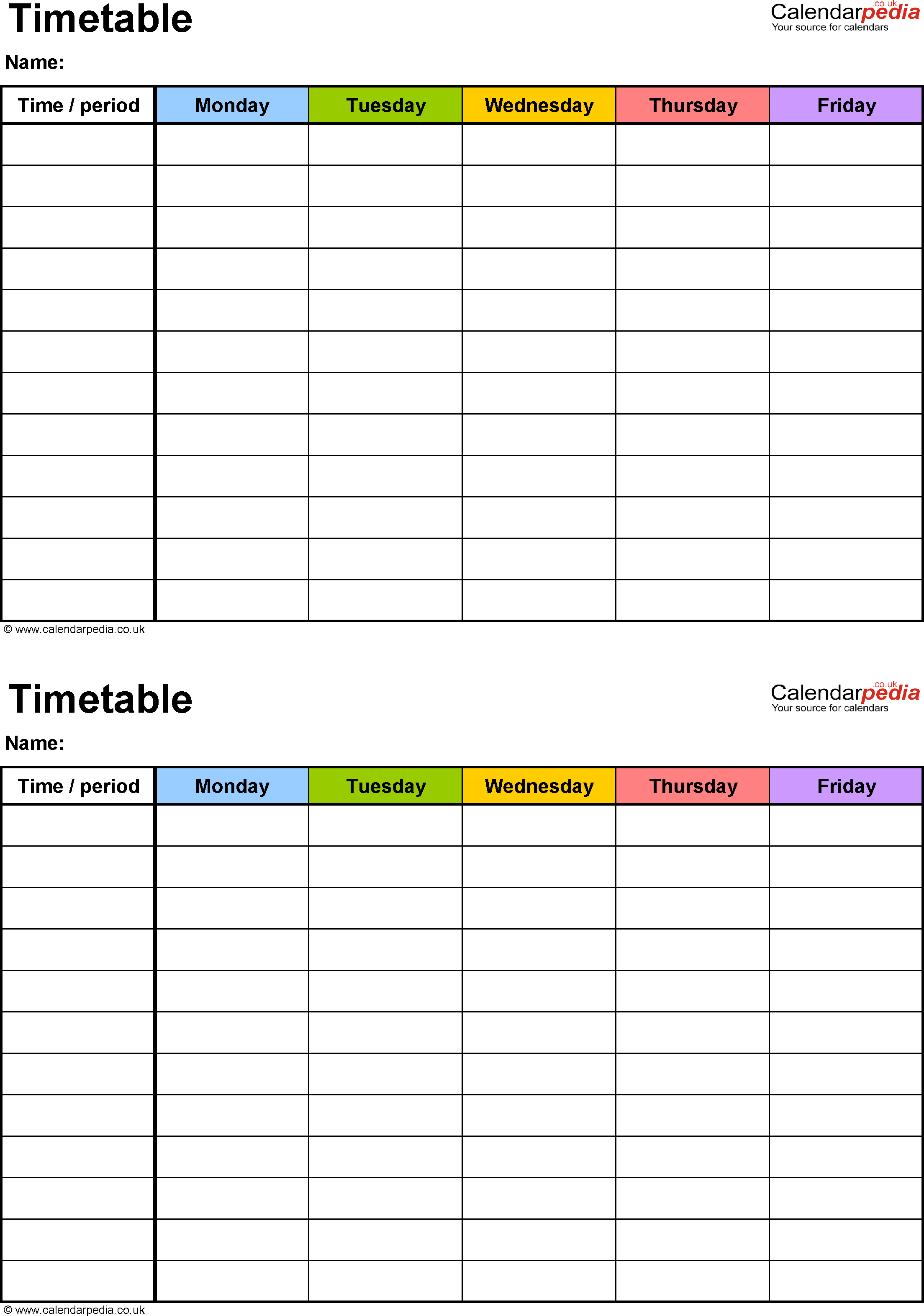 Timetable Templates For Microsoft Word – Free And Printable In Blank Revision Timetable Template