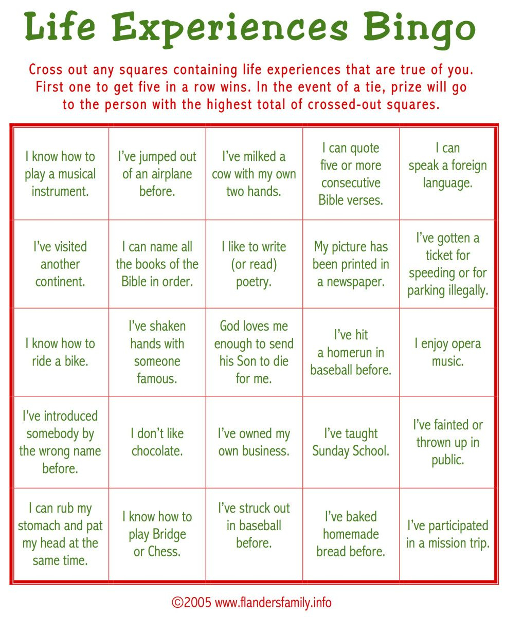 Today's Game Is "life Experiences Bingo." This Makes A Great Regarding Ice Breaker Bingo Card Template