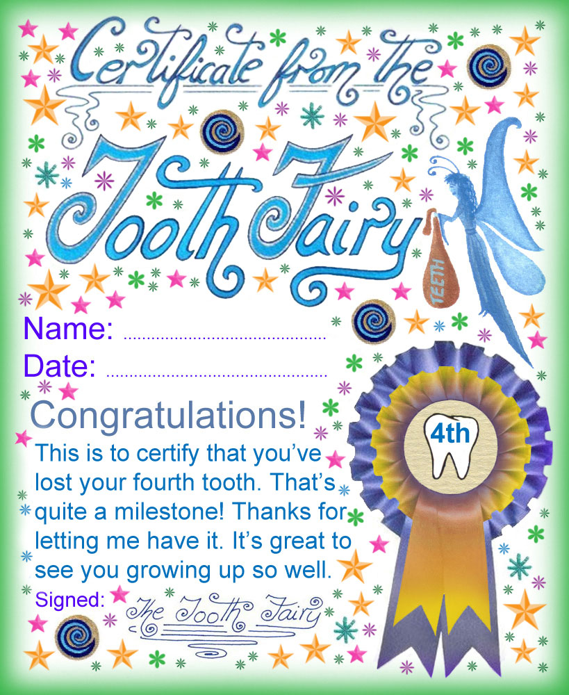 Tooth Fairy Certificate: Award For Losing Your Fourth Tooth Inside Free Tooth Fairy Certificate Template