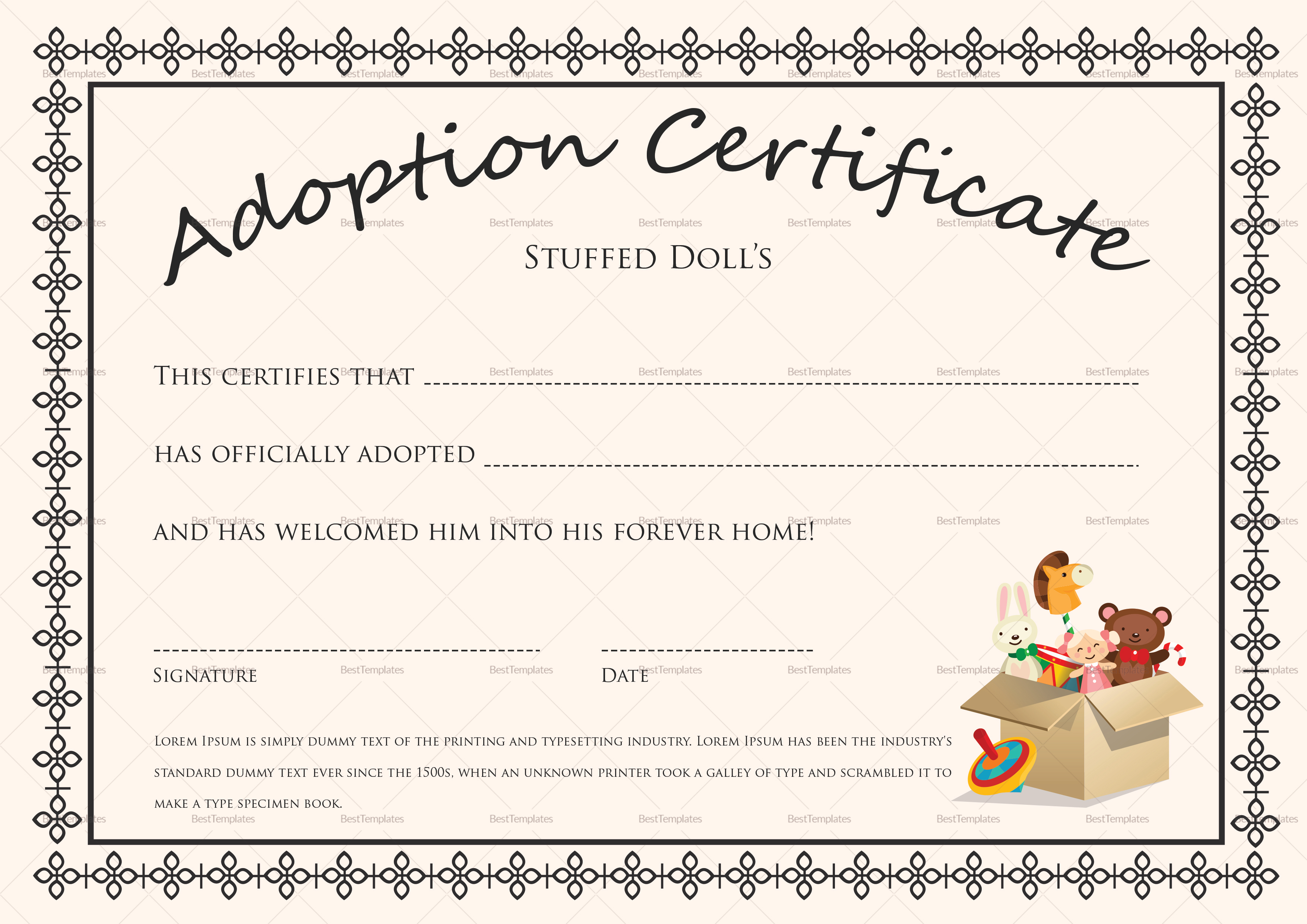 Toy Adoption Certificate Template – Atlantaauctionco Regarding Toy Adoption Certificate Template