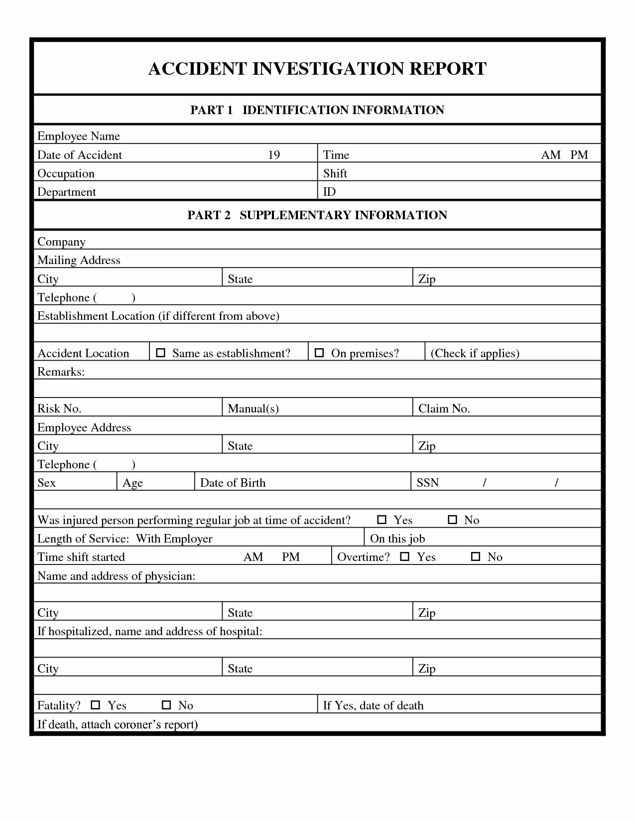 Traffic Ident Investigation Report Format Form Hse Incident For Fault Report Template Word