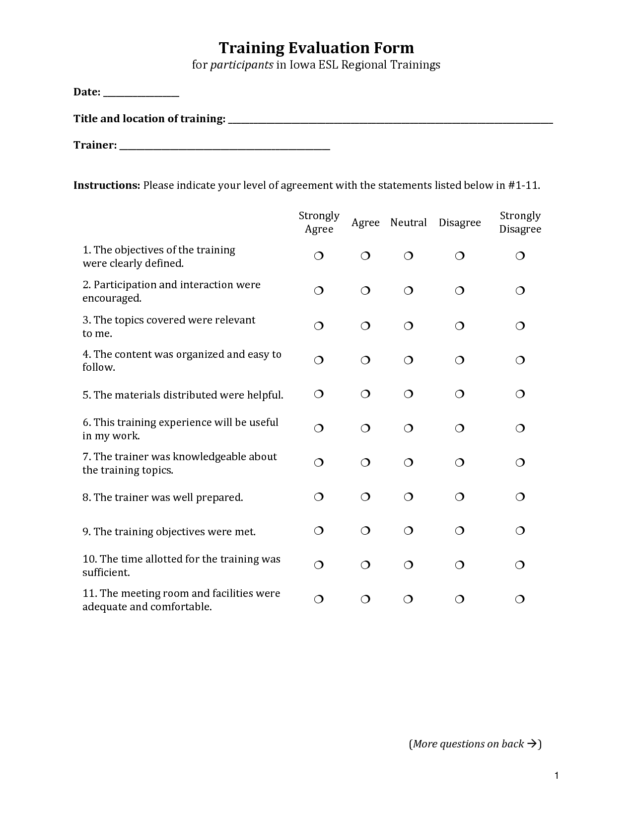 Training Evaluation Form #training #evaluation #form Throughout Student Feedback Form Template Word