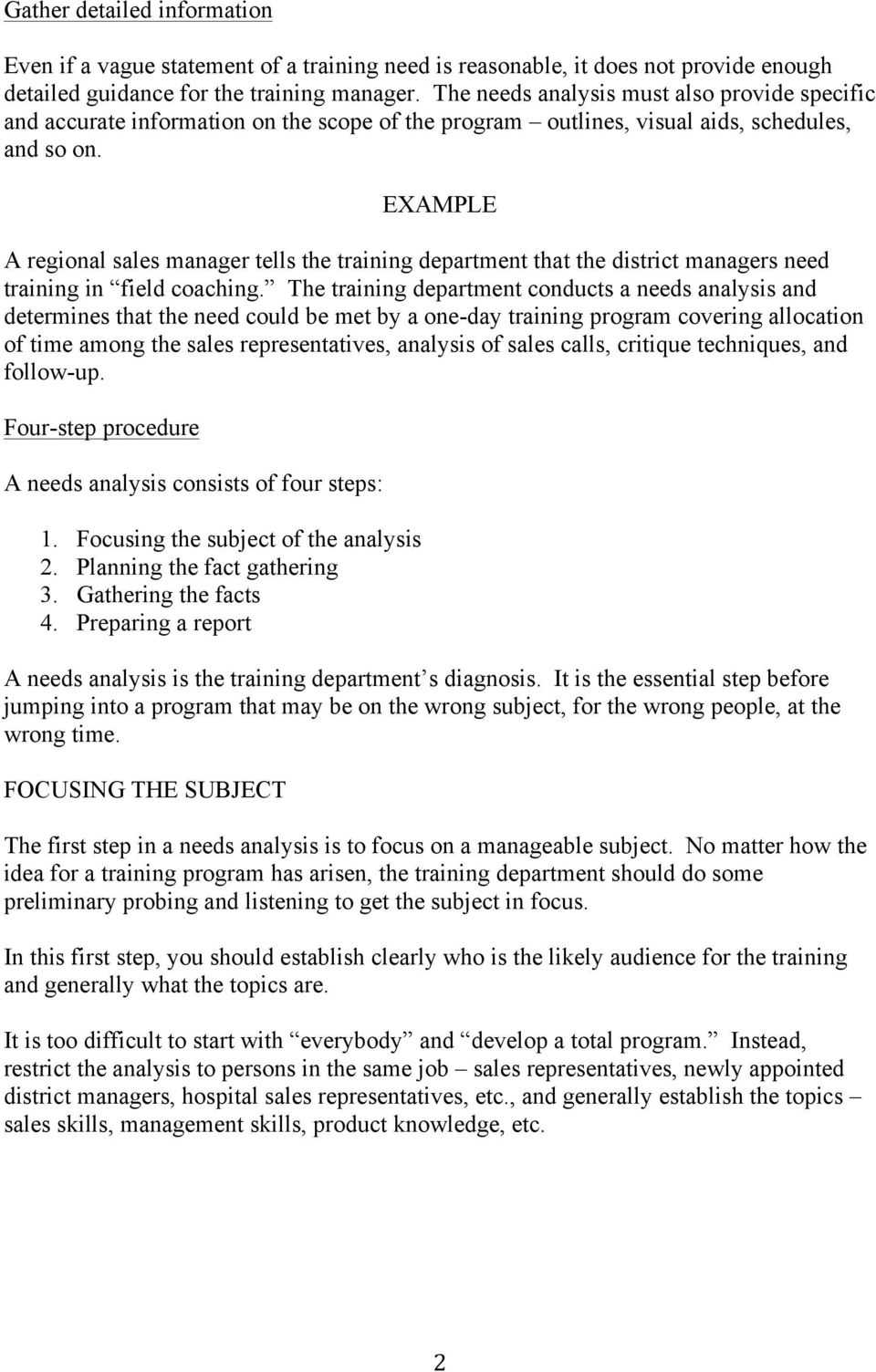 Training Needs Analysis – Pdf With Training Needs Analysis Report Template