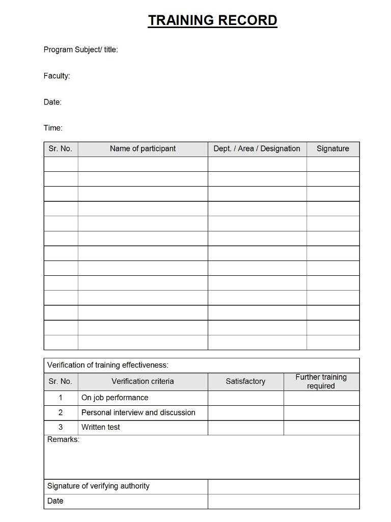 Training Record Format| Excel | Pdf | Sample Inside Training Documentation Template Word