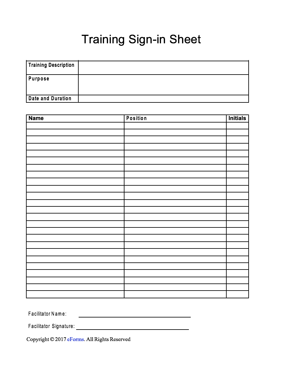 Training Sign In Sheet Template | Eforms – Free Fillable Forms With Regard To Training Documentation Template Word