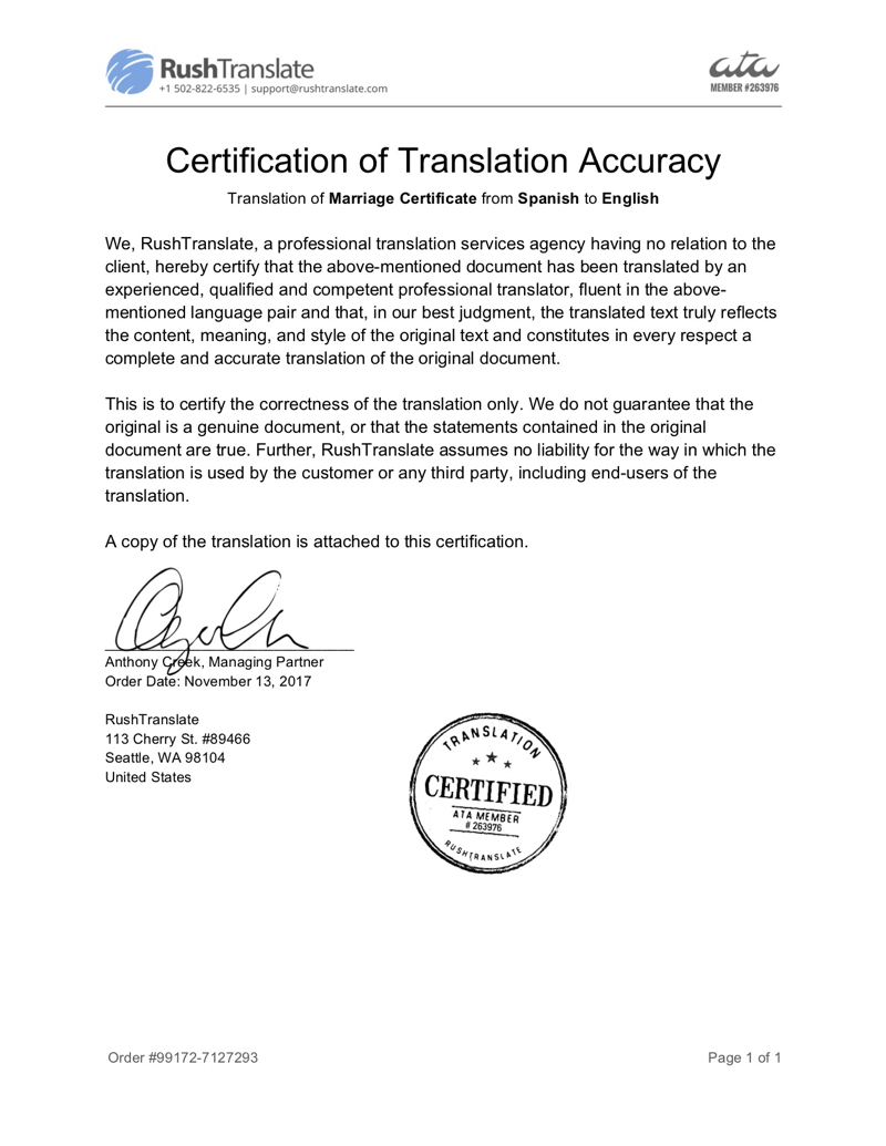 Translation Services Within Uscis Birth Certificate Translation Template