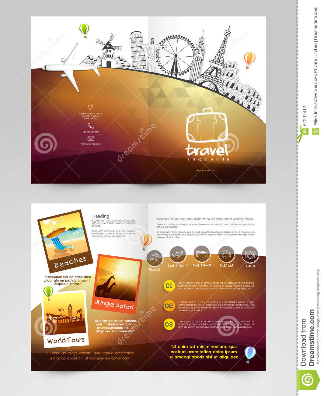 Travel Brochure, Template Or Flyer Design. Stock Throughout Travel And Tourism Brochure Templates Free