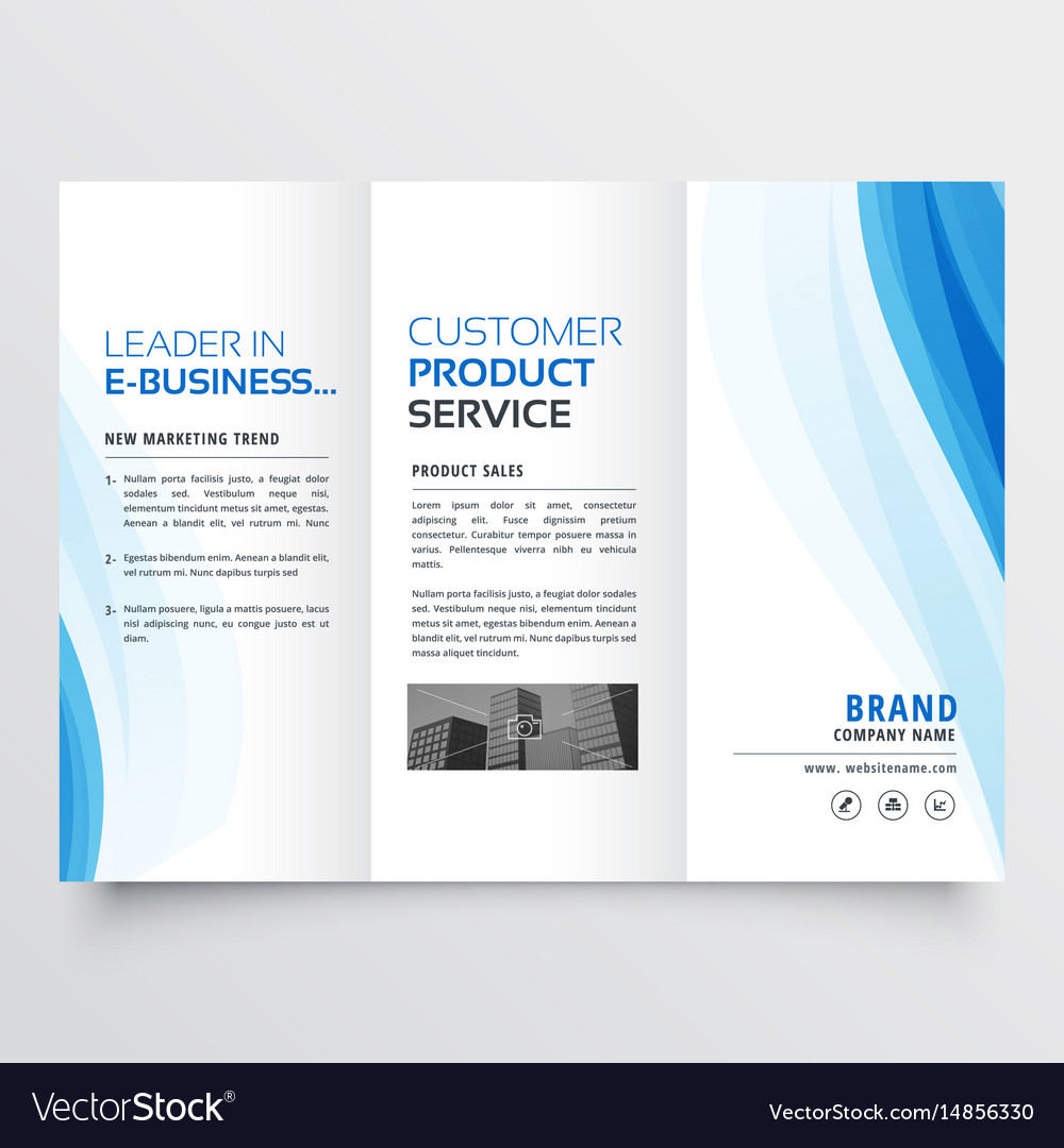 Trifold Brochure Design Template With Blue Wavy Intended For E Brochure Design Templates