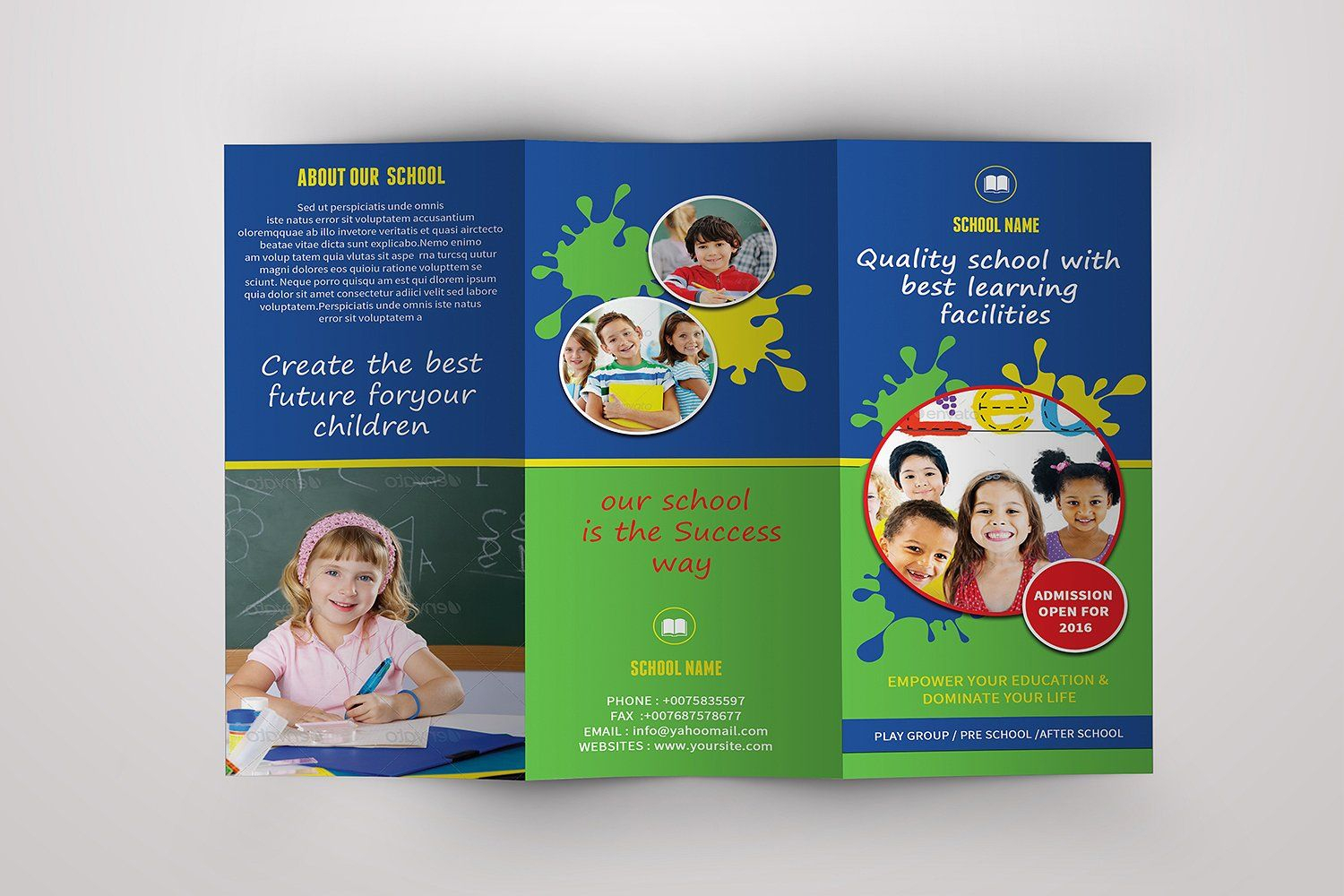 Trifold Brochure For School  V389Template Shop On Within Play School Brochure Templates