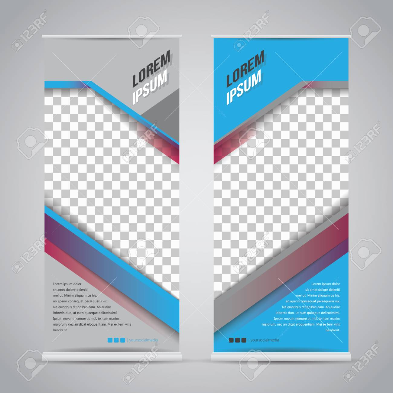 Twin Blue Roll Up Banner Stand Design Template With Regard To Banner Stand Design Templates