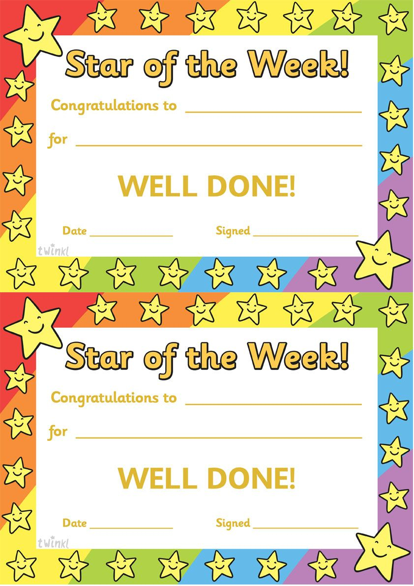 Twinkl Resources >> Star Of The Week >> Thousands Of Pertaining To Star Of The Week Certificate Template