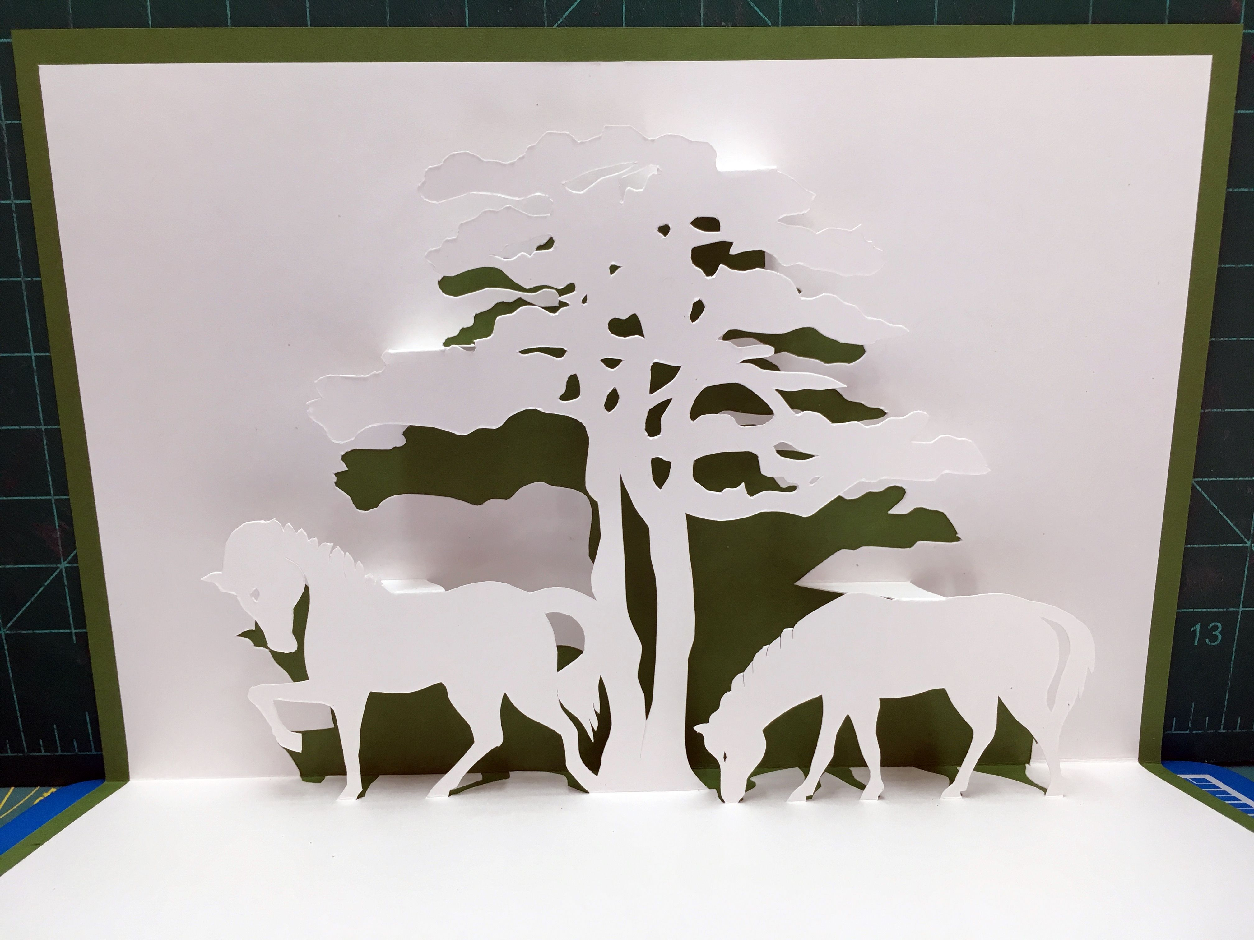 Two Horses With Tree Pop Up Card (Template From Cahier De In Pop Up Tree Card Template