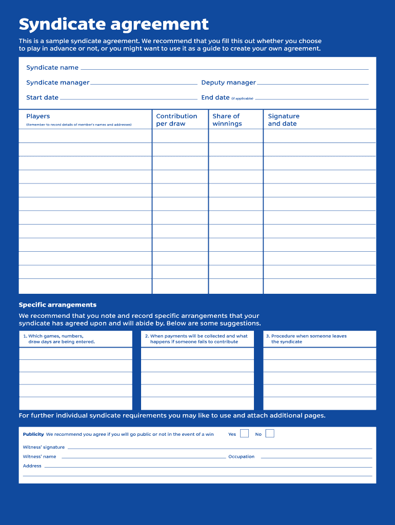 Uk Lottery Syndicate Form Download - Fill Online, Printable With Lottery Syndicate Agreement Template Word