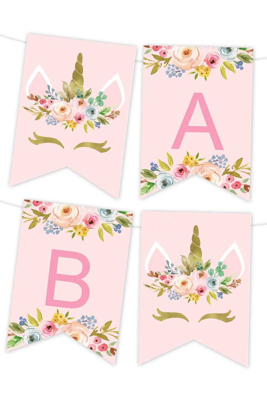 Unicorn Floral Printable Banner | Birthday Banner Template In Free Happy Birthday Banner Templates Download