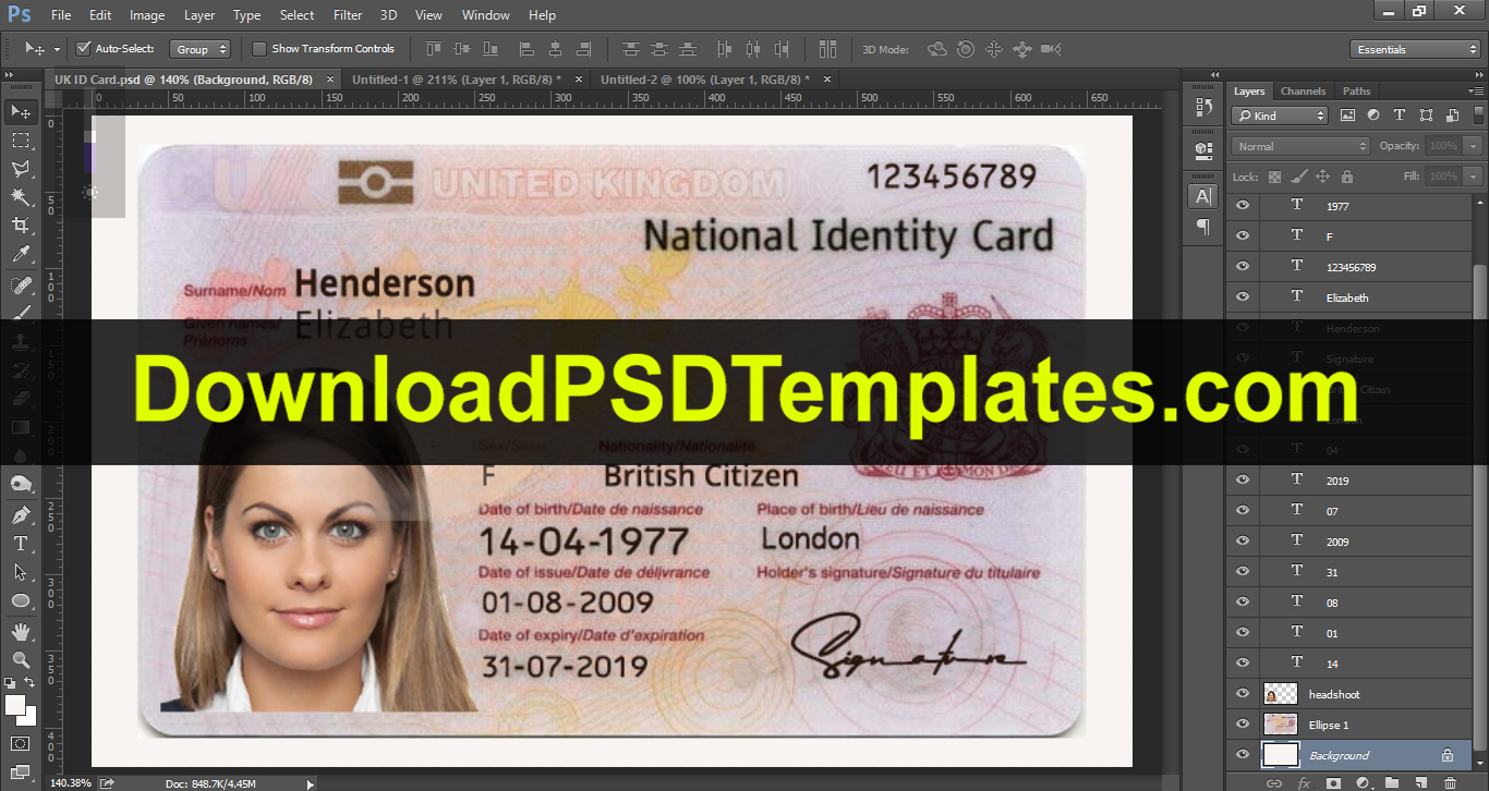 United Kingdom National Identity Card Template [Uk Id Card] With French Id Card Template