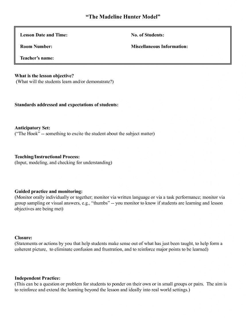 Unusual Madeline Hunter Lesson Plan Template Ideas Doc Word Throughout Madeline Hunter Lesson Plan Template Word