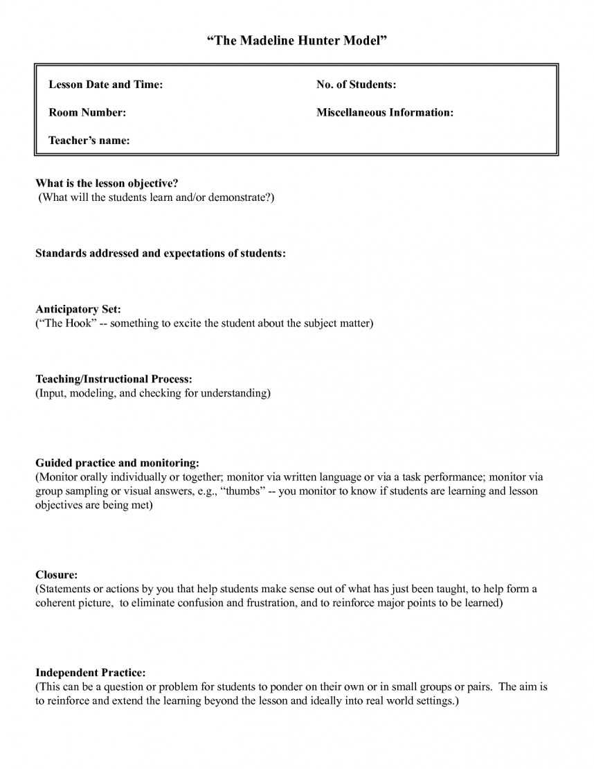 Unusual Madeline Hunter Lesson Plan Template Ideas Doc Word Throughout Madeline Hunter Lesson Plan Template Word