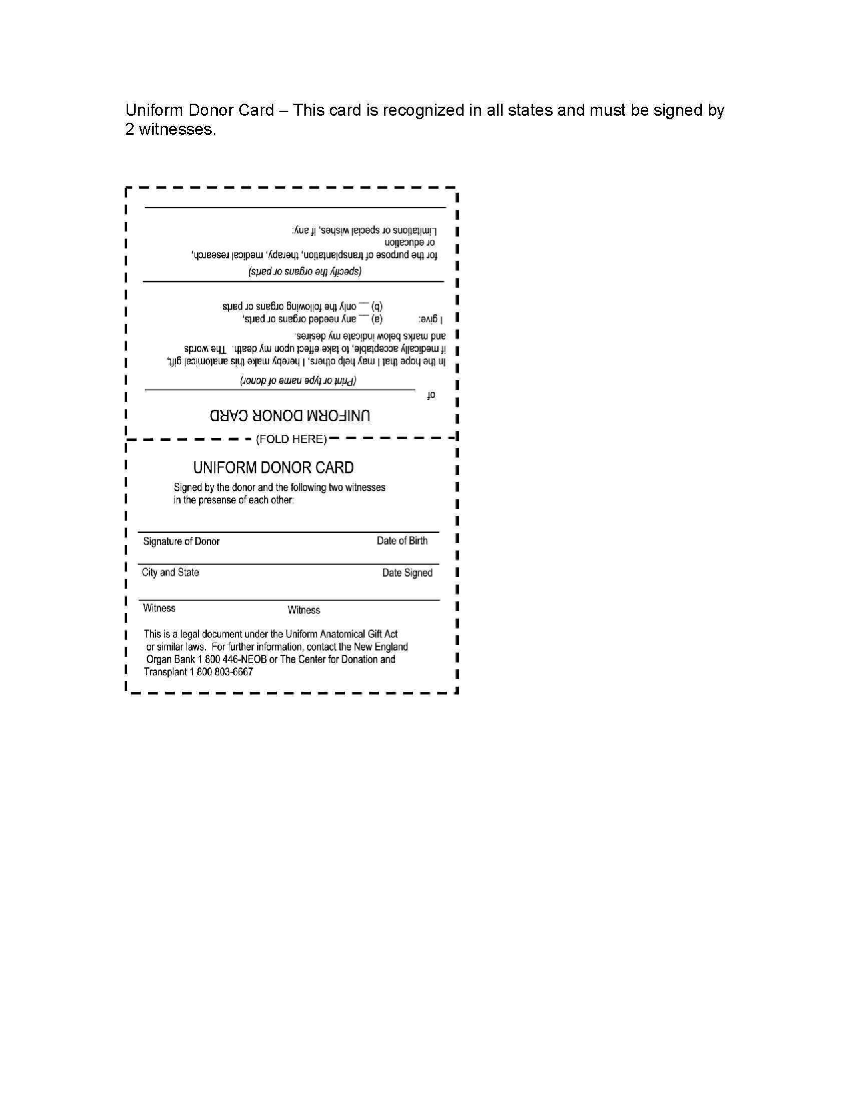 Usa Uniform Organ Donor Card | Legal Forms And Business With Regard To Organ Donor Card Template