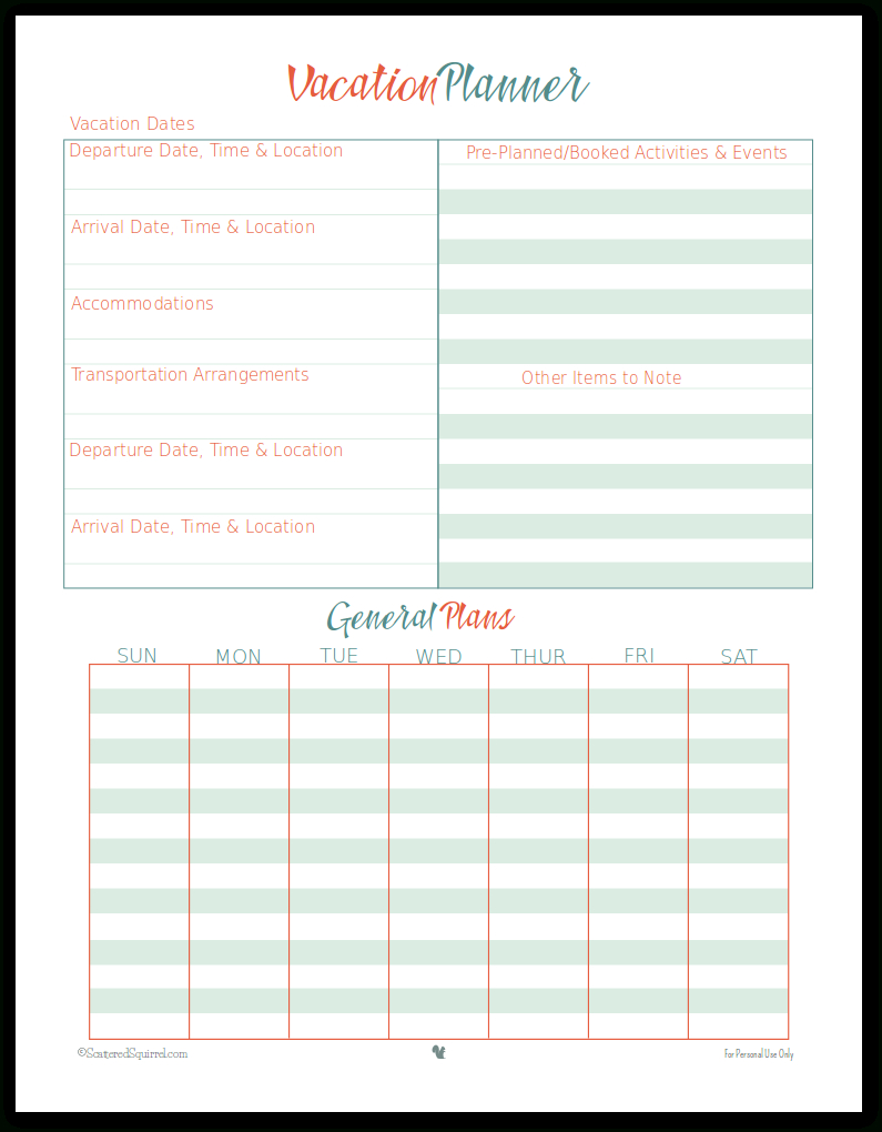 Vacation Planner Printables | Travel | Vacation Planner Regarding Blank Trip Itinerary Template