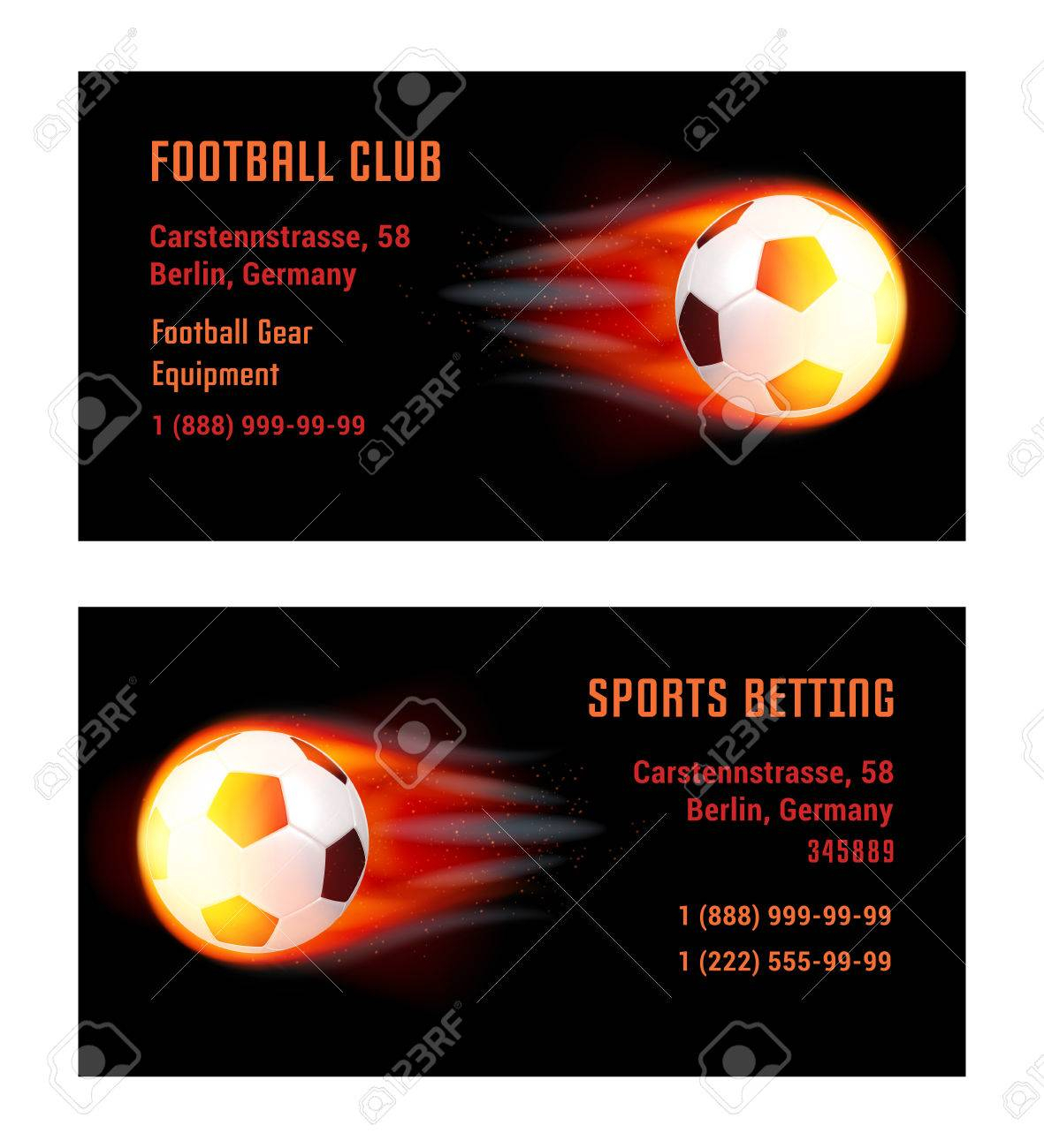 Vector Card Football Ball With Fire. Template For Football Club.. With Football Betting Card Template