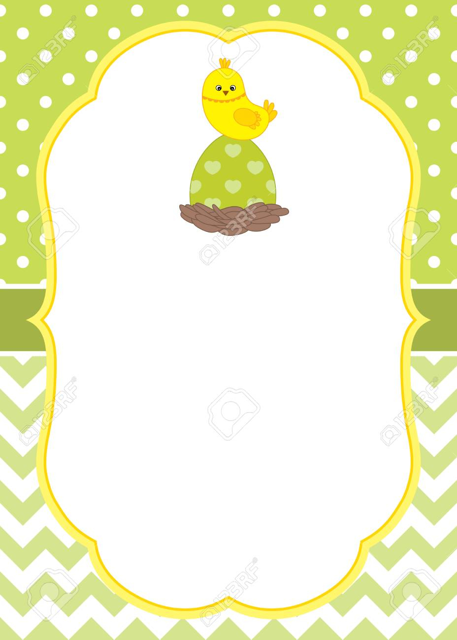 Vector Card Template With A Cute Chick On Polka Dot And Chevron.. Intended For Easter Chick Card Template