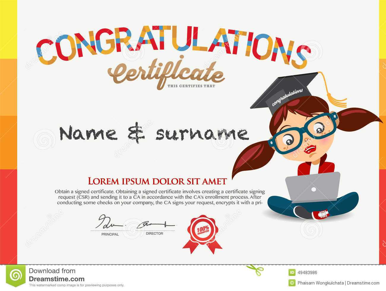 Vector Certificate For School Children Template. Stock With Children's Certificate Template