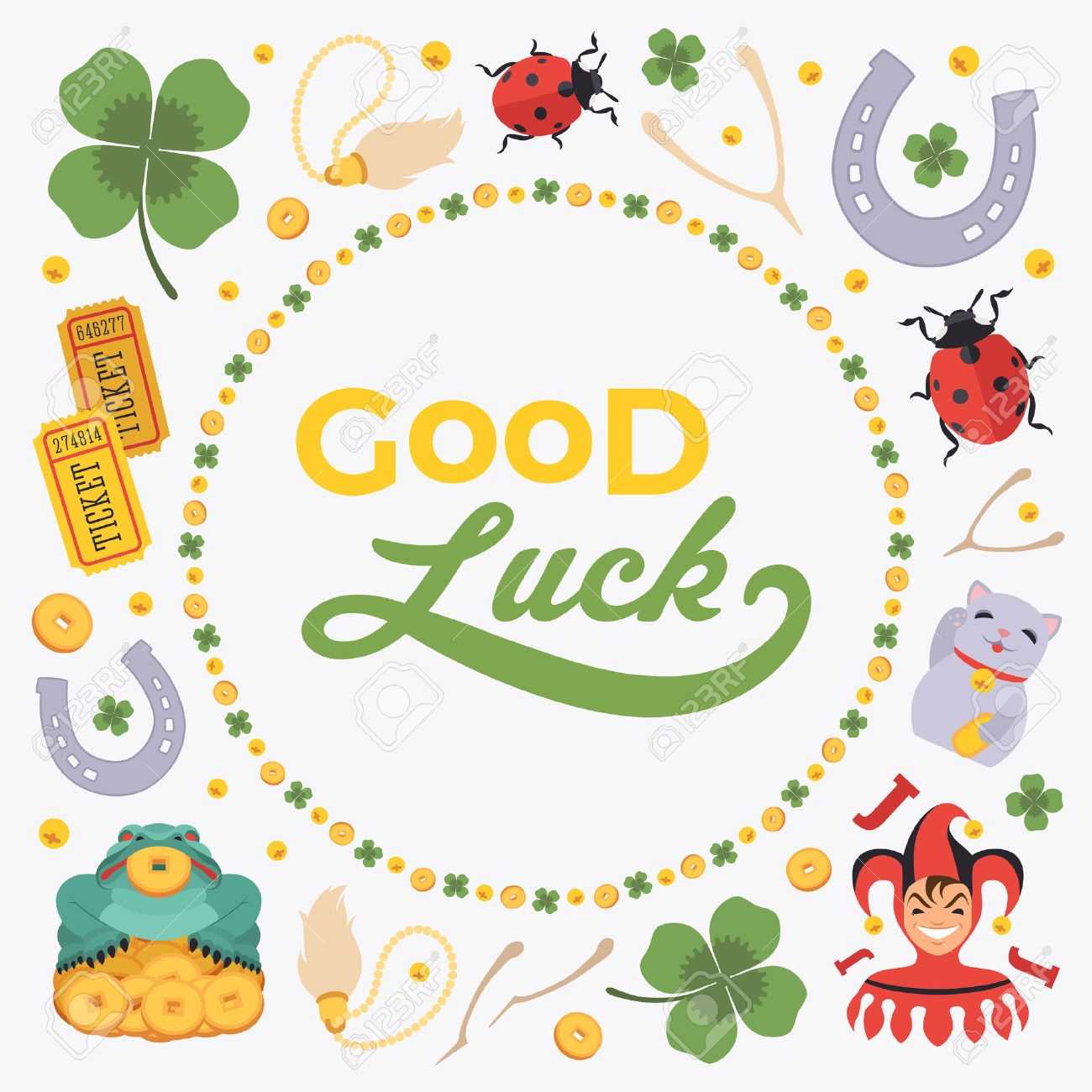 Vector Decorating Design Made Of Lucky Charms, And The Words.. For Good Luck Card Template