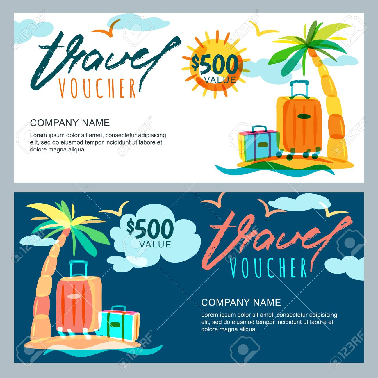 Vector Gift Travel Voucher Template. Tropical Island Landscape.. In Free Travel Gift Certificate Template