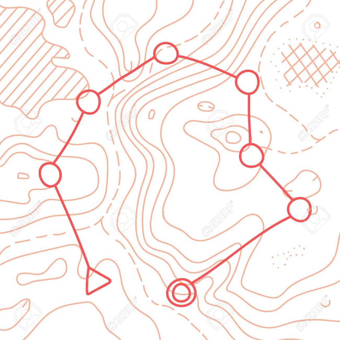 Vector Illustration Of Topographic Orienteering Map With With Orienteering Control Card Template