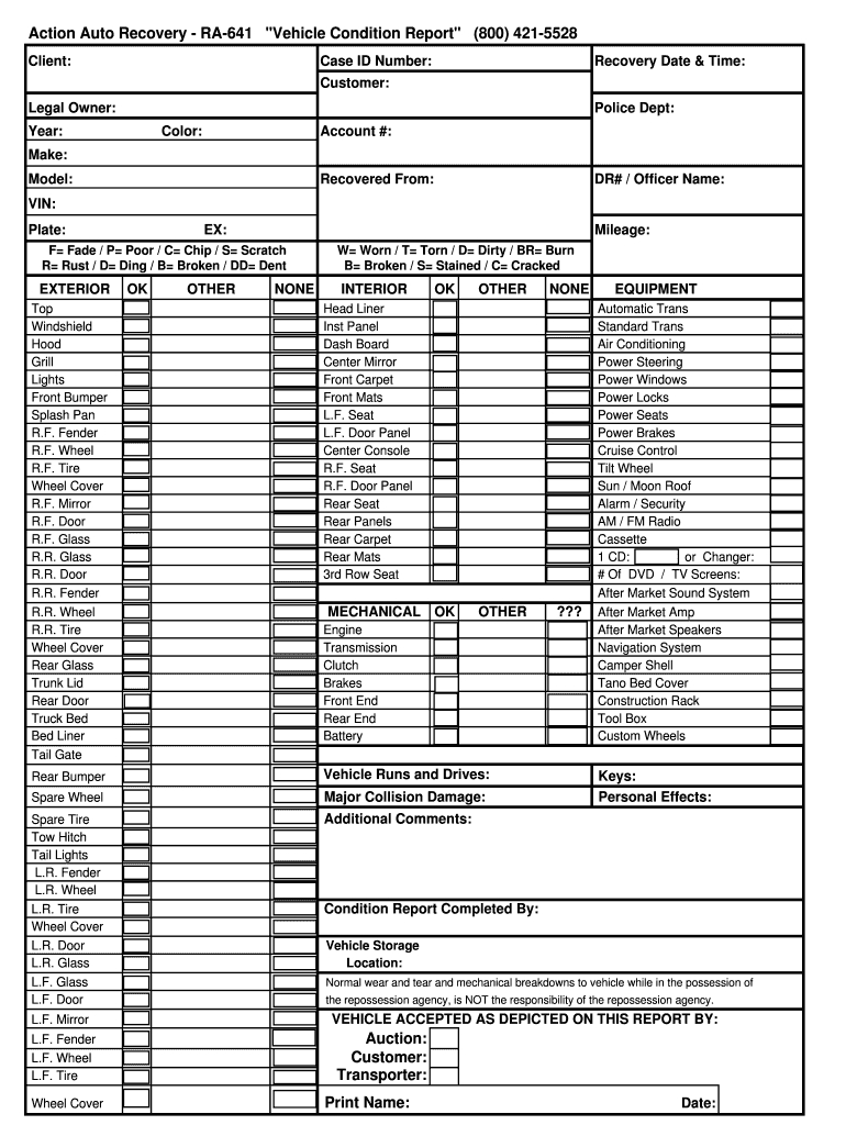 Vehicle Condition Report Pdf – Fill Online, Printable With Regard To Truck Condition Report Template