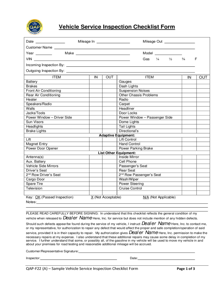 Vehicle Inspection Checklist Template – 2 Free Templates In Intended For Vehicle Checklist Template Word