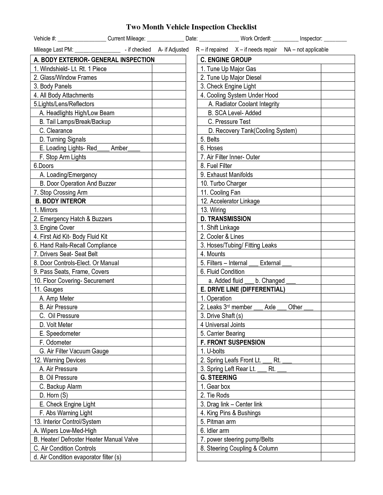 Vehicle Inspection Checklist Template | Auto Maintenance Regarding Pest Control Report Template