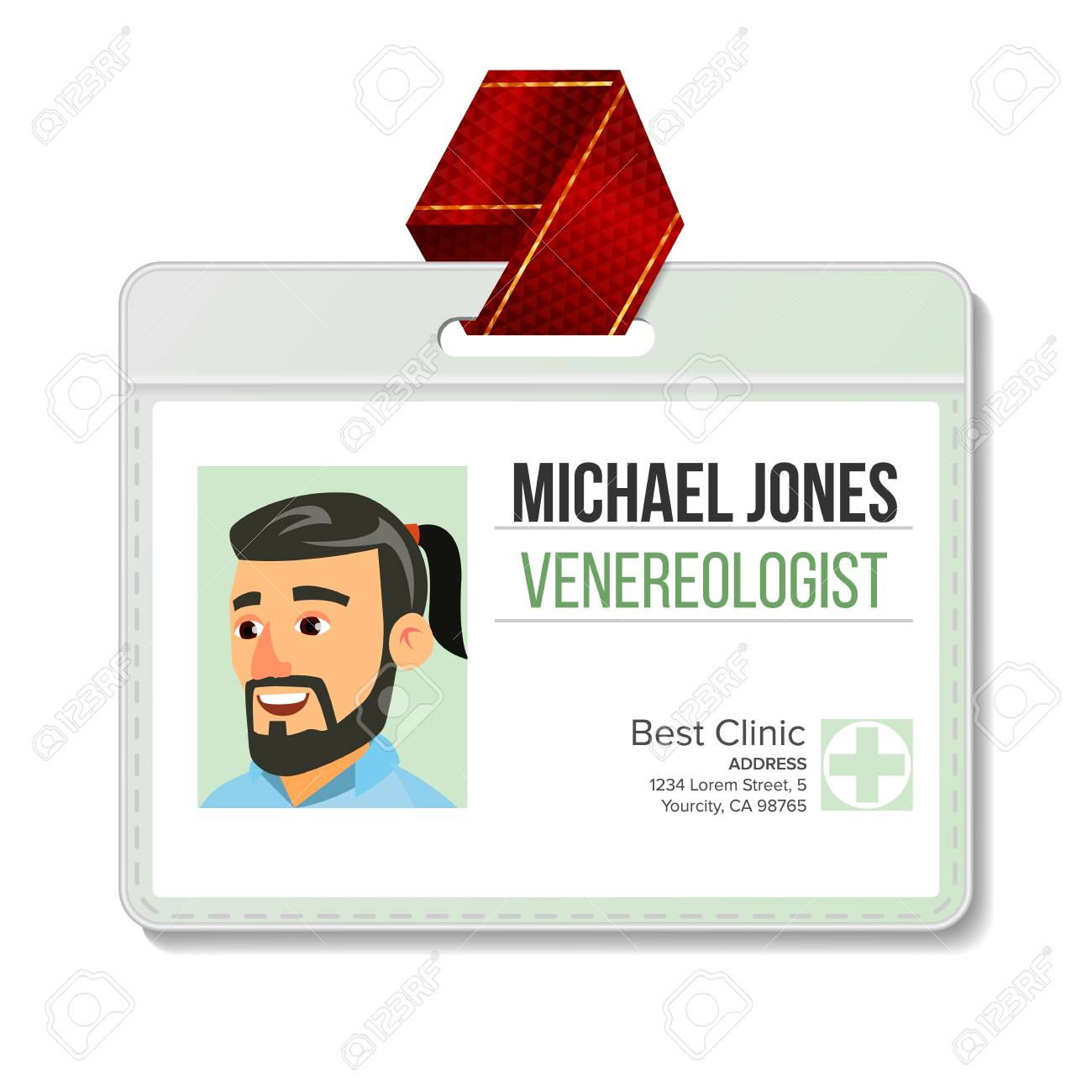 Venereologist Identification Badge Vector. Man. Id Card Template Pertaining To Hospital Id Card Template