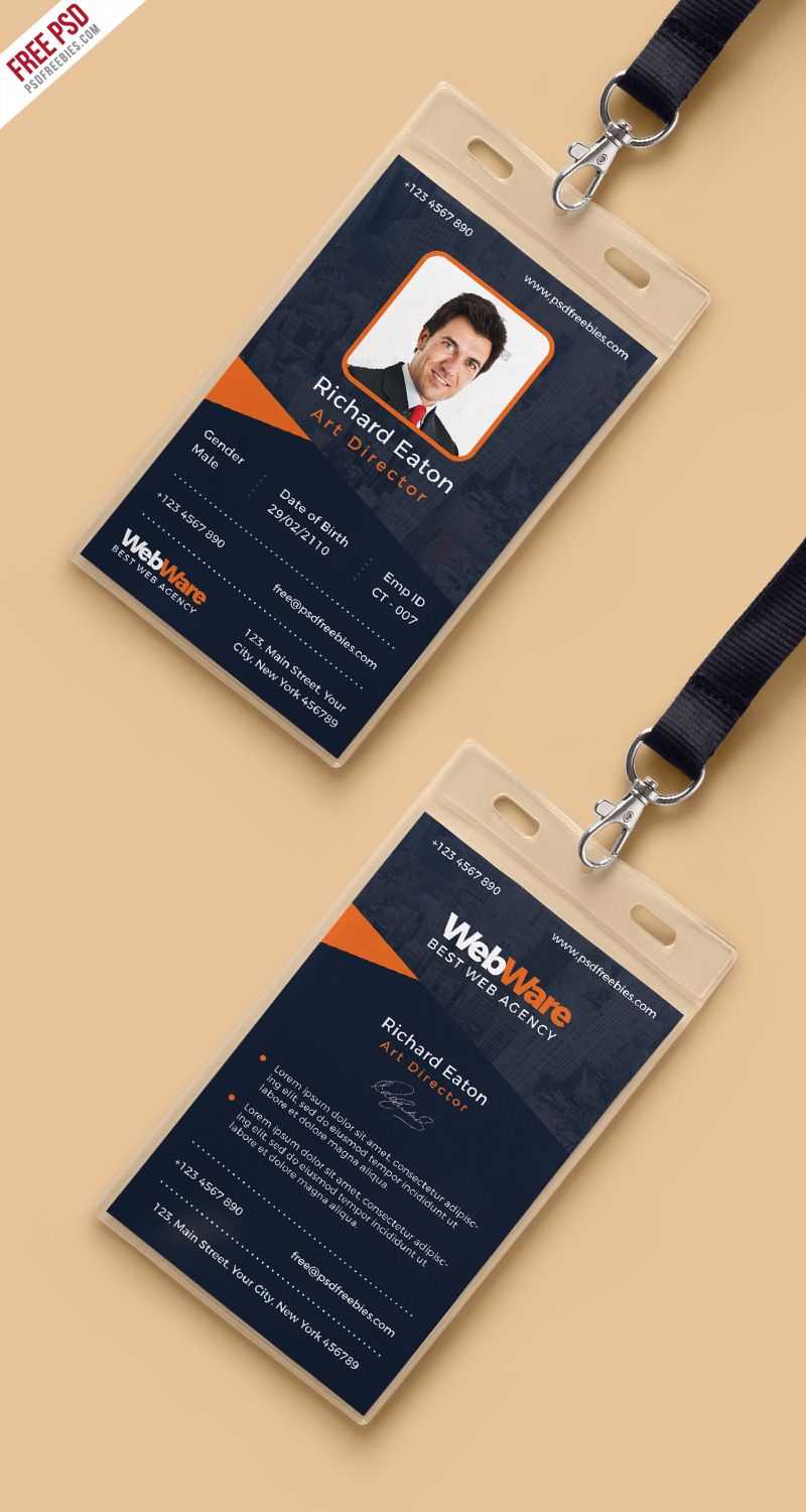 Vertical Company Identity Card Template Psd | Psd Print Throughout College Id Card Template Psd